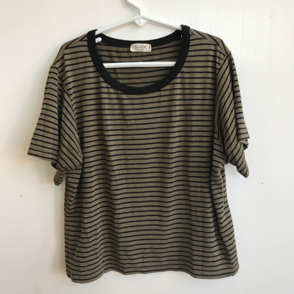 Army green and black striped brandy T-shirt